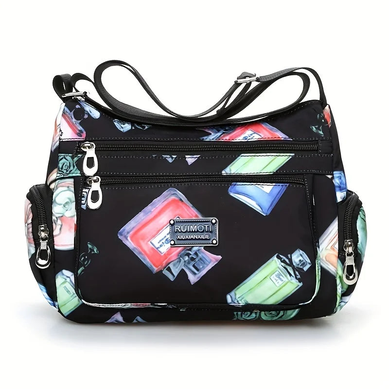 Floral Crossbody Bag for Women – Multi-Pocket Nylon Shoulder Bag
