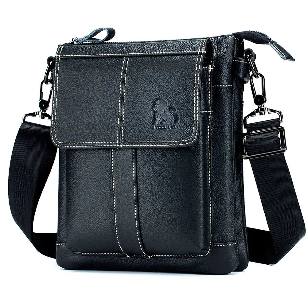 Men S Genuine Leather Crossbody Bag Top Layer Cowhide Single-Shoulder Bag Retro Large-Capacity