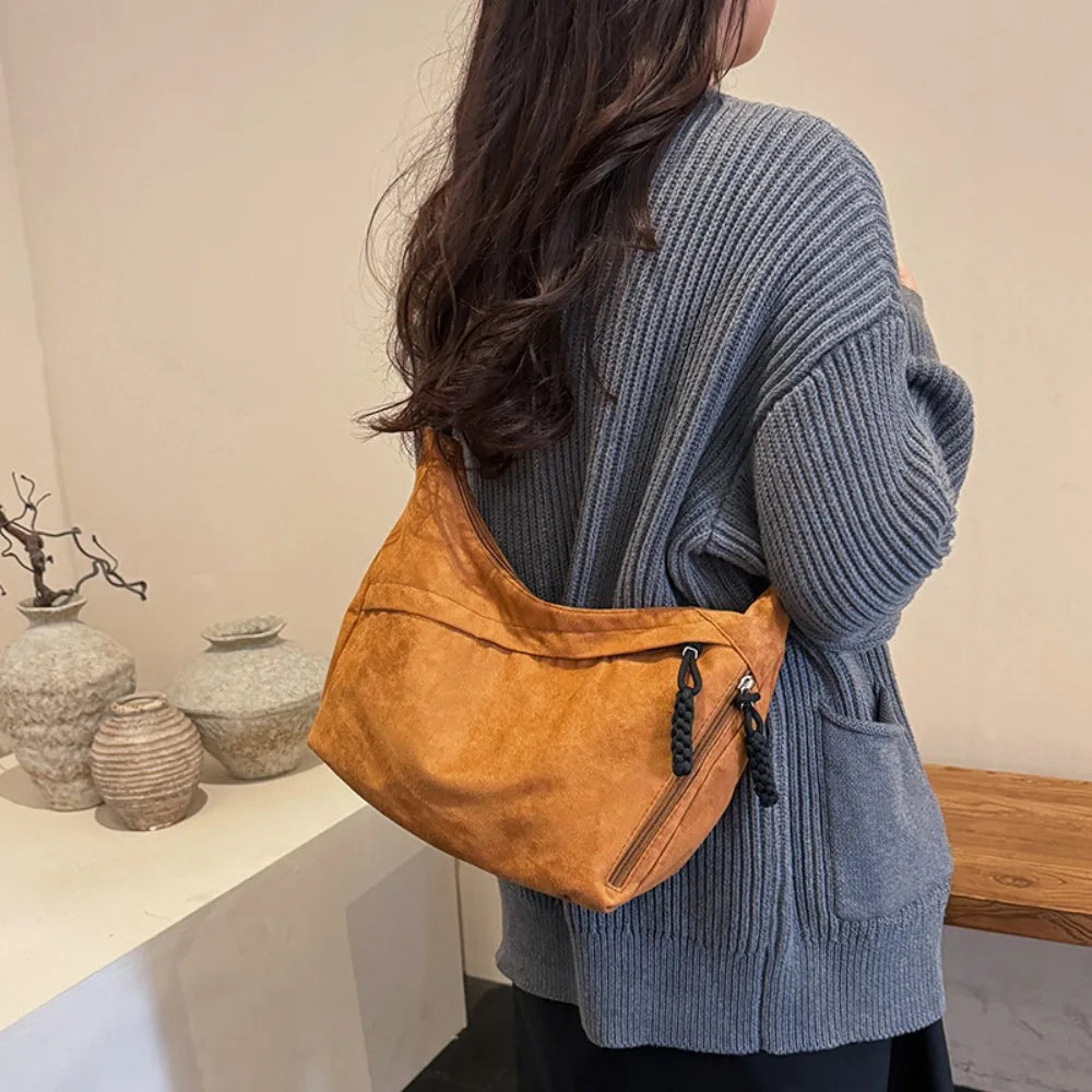 Retro Large Capacity Hobo Bag Women Casual Soft Shoulder Minimalist Underarm Handbag Adjustable