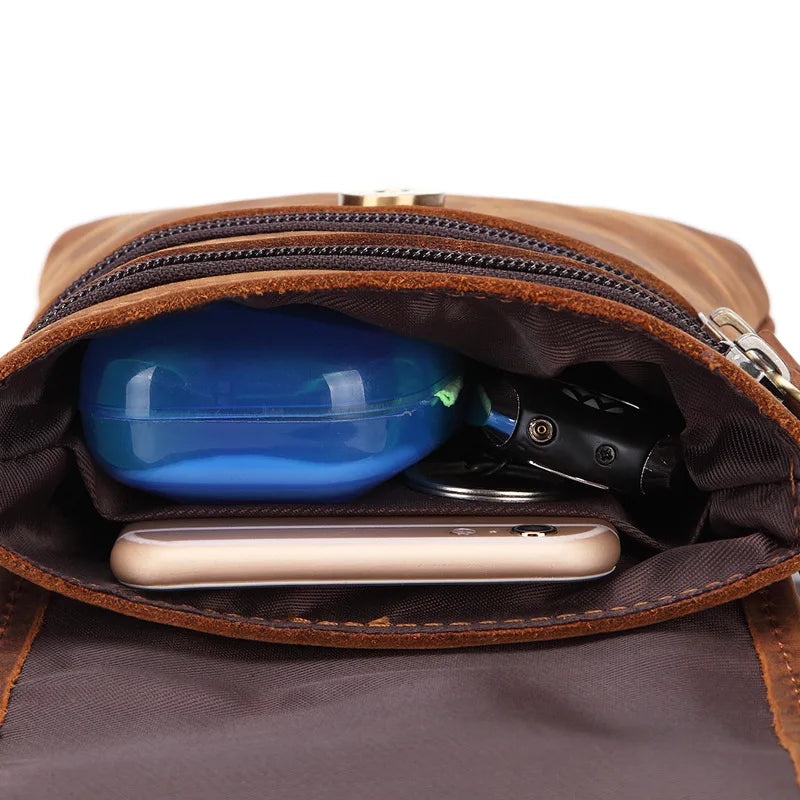 Genuine Leather Waist Bag Belt Men S Crossbody Bag Made Cowhide Retro Small Single-Shoulder
