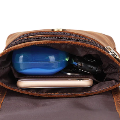 Genuine Leather Waist Bag Belt Men S Crossbody Bag Made Cowhide Retro Small Single-Shoulder