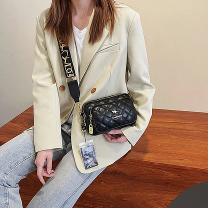 Argyle Pattern Shoulder Bag – Multi-Pocket Crossbody Leather Bag for Women