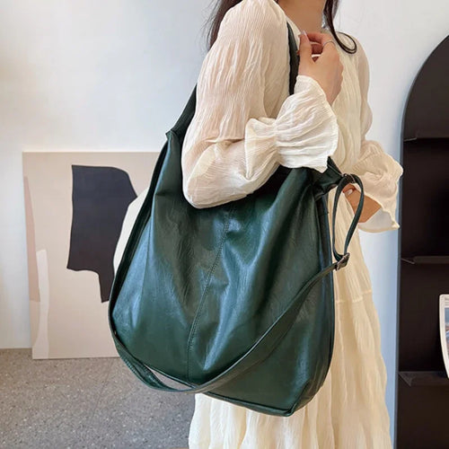 Retro Big Beach Tote Bag Casual Large Capacity Shoulder Crossbody Bags Shopper Pu Leather Handbags