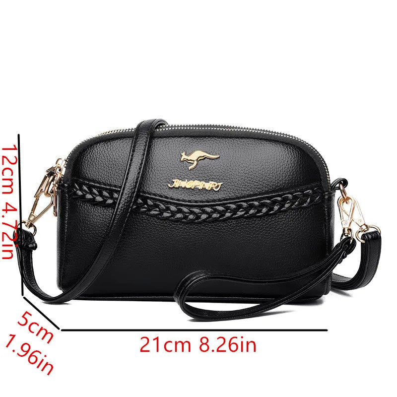 PU Leather Crossbody Bag for Women – Triple Zipper with Braid Detail