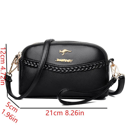 PU Leather Crossbody Bag for Women – Triple Zipper with Braid Detail