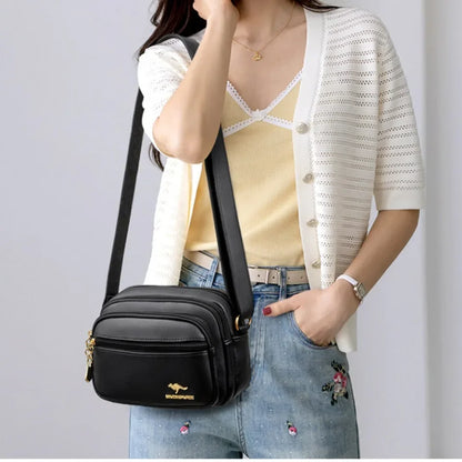 Leather Crossbody Purse for Women – Multi-Pocket Shoulder Messenger Bag