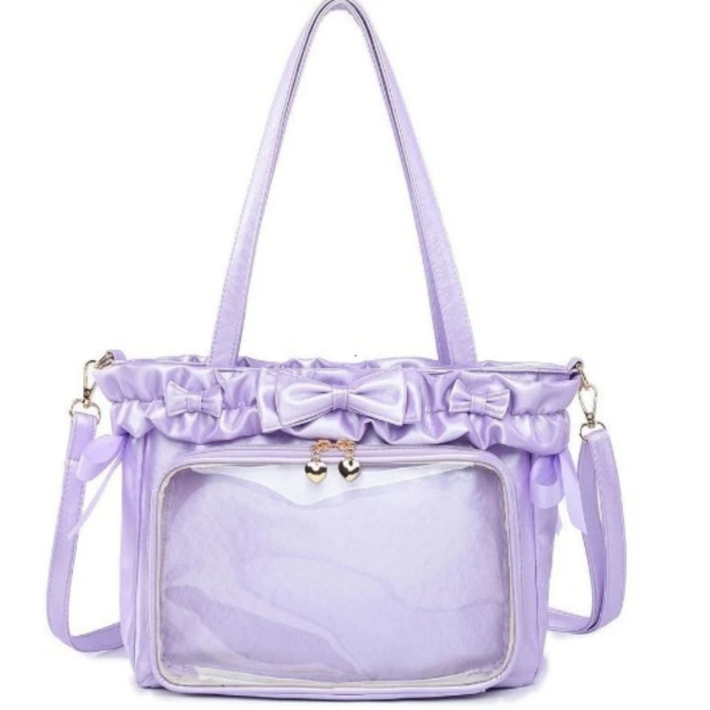 Lolita Women Ita Bags Pu Clear Window Diy Anime Badge Crossbody Shoulder Bag Subculture Ruched Jk