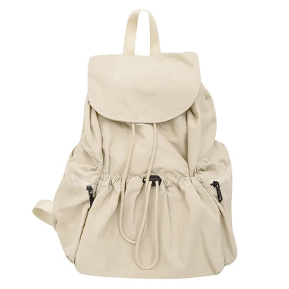 Pleated Drawstring Nylon Backpack Women S Niche Trend Large Capacity Flip School Bag Girls