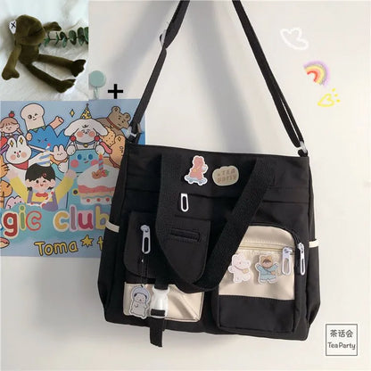 Kawaii Canvas Crossbody Bag – Japanese Style Shoulder Bag for Women & Students