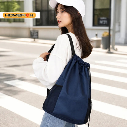 Homefish Sports Drawstring Backpack Large Capacity Sackpack Gym Swim Beach Basketball Bag Fitness