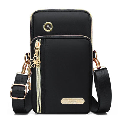 Mini Crossbody Phone Bag with Multi Zipper Pockets & Gold Hardware