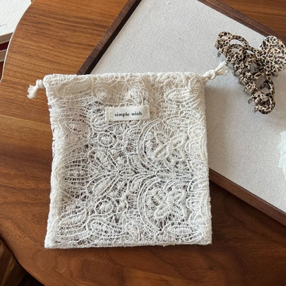Lace Drawstring Makeup Pouch – Vintage Floral Hollow Design