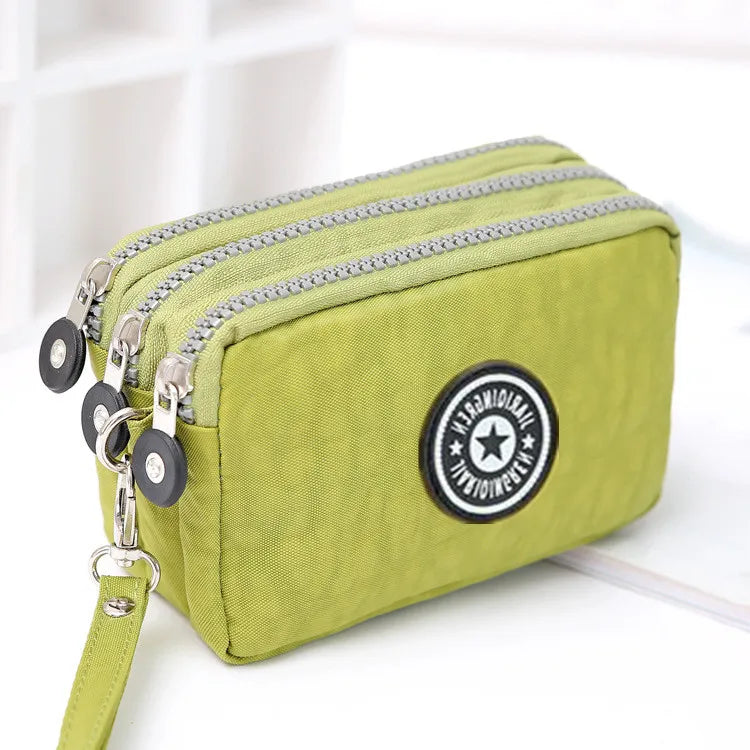 Three Layer Zipper Short Mobile Phone Bag Chic Women Hand Makeup Clutches Portable Change Waterproof