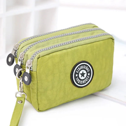 Three Layer Zipper Short Mobile Phone Bag Chic Women Hand Makeup Clutches Portable Change Waterproof
