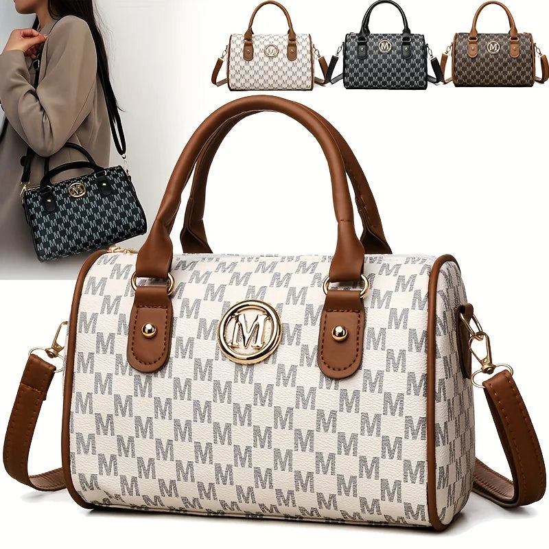 Mini M Logo Crossbody Bag for Women – Faux Leather Monogram Handbag