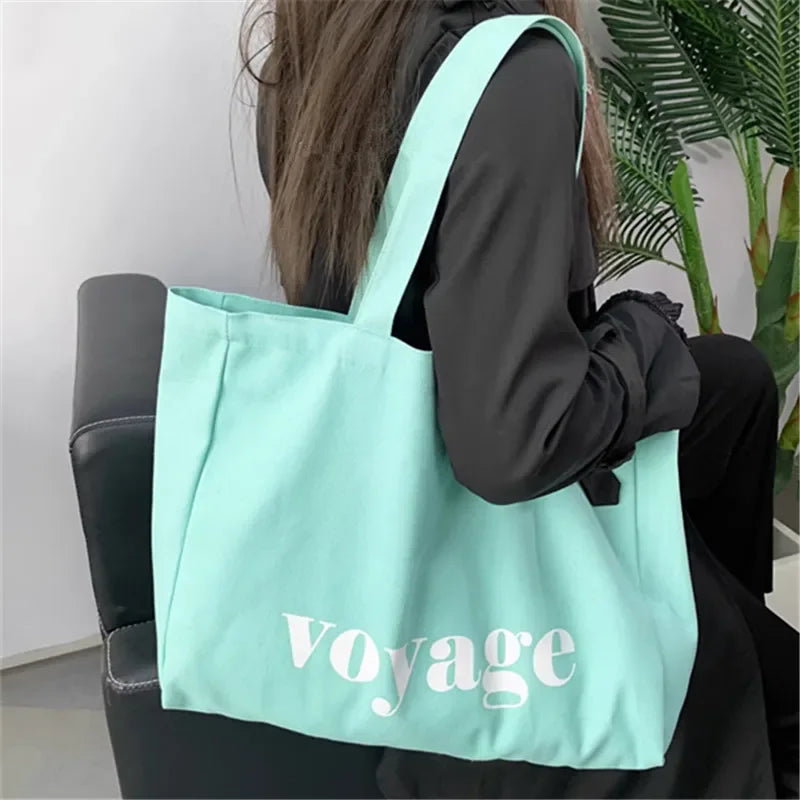 Large Canvas Tote Bag Women – Voyage Letter Print