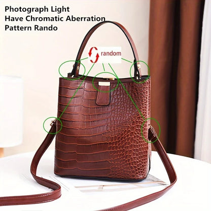 Crocodile Pattern Bucket Bag – Women's Leather Tote & Crossbody Handbag