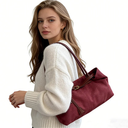 Large Capacity Vintage Faux Suede Shoulder Handbag for Women