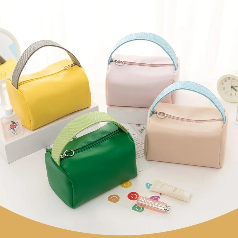 Waterproof PU Leather Makeup Bag – Portable Cosmetic Organizer with Handle