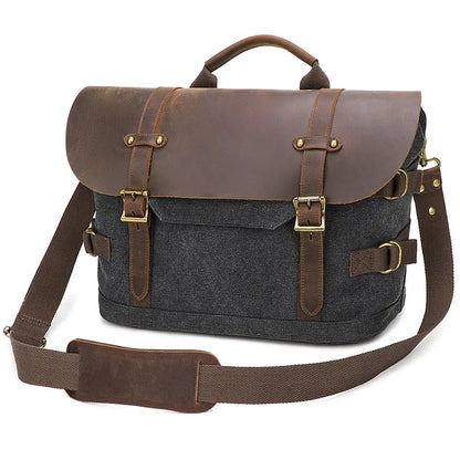 Men S Women Casual Canvas Crazy Horse Leather Spliced Large-Capacity Waterproof Travel