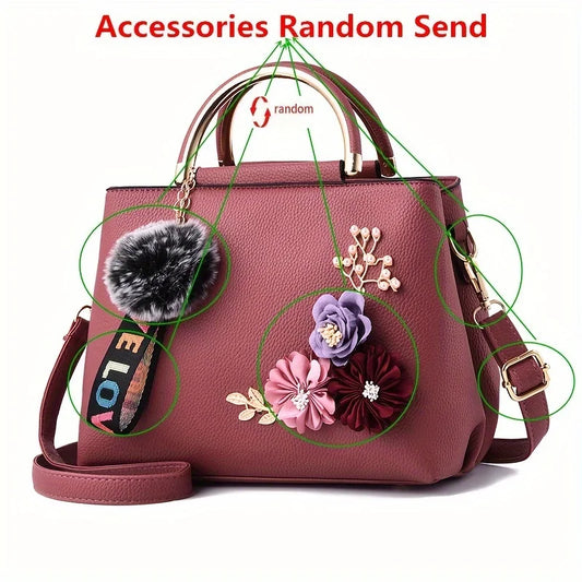 3D Floral PU Leather Crossbody Shoulder Bag with Adjustable Strap