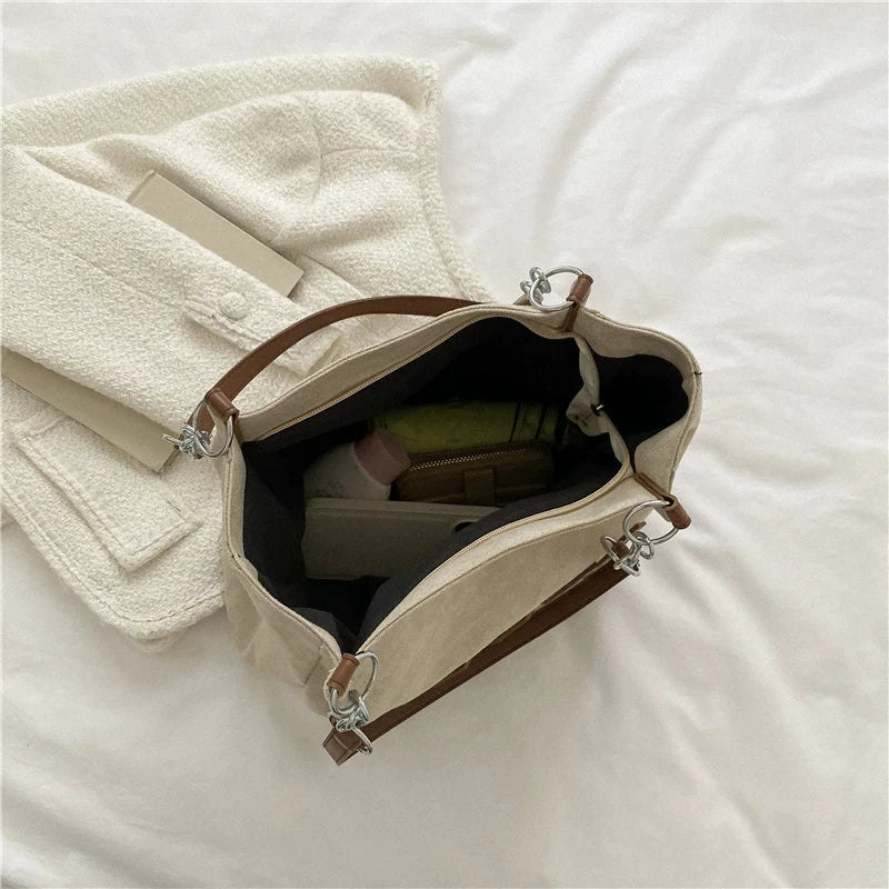 Large Capacity Tote Bag for Women – Vintage Nubuck Shoulder Handbag