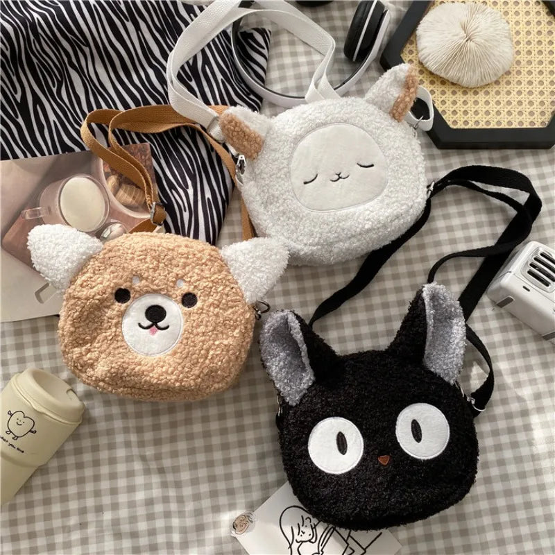 Cute Plush Bear Crossbody Bag – Soft Fluffy Purse with Bear Charm