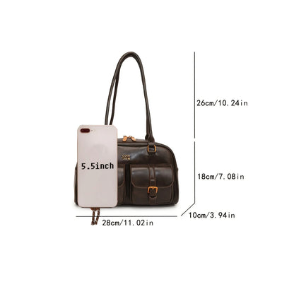 Women's Multi-Pocket Shoulder Bag with Gold-Tone Hardware