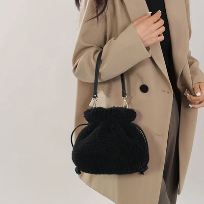 Large Capacity Plush Bag Female Fall Winter Hairy Handheld Shoulder Slanting Cross Furry Simple