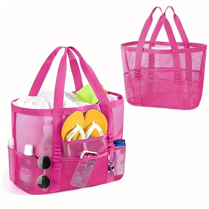 Large Mesh Beach Tote Bag – Sandproof with Multiple Pockets