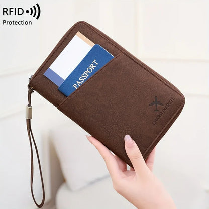 RFID Blocking Passport Holder Wallet with Wrist Strap