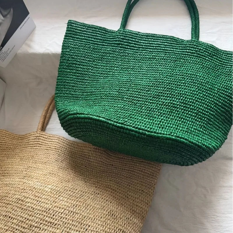 Summer Women S Raffia Hand Woven Tote Bag Simple Handbag Shoulder Perfect Vacation Beach Day Seaside