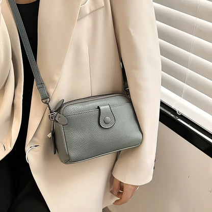 Head Layer Cowhine Leather Women Buckle Shoulder Crossbody Bag Large Capacity