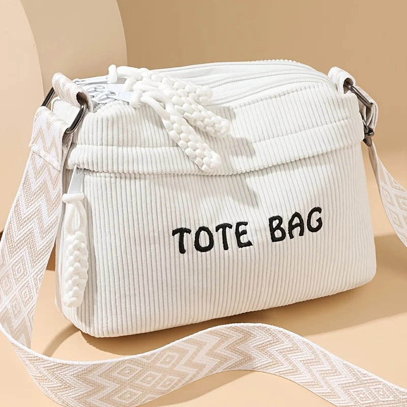 Corduroy Crossbody Tote Bag for Women – Plush Fleece Shoulder Bag