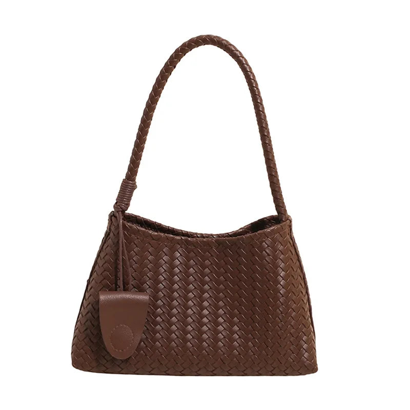 Woven Leather Shoulder Bag – Retro Braided Handle Tote