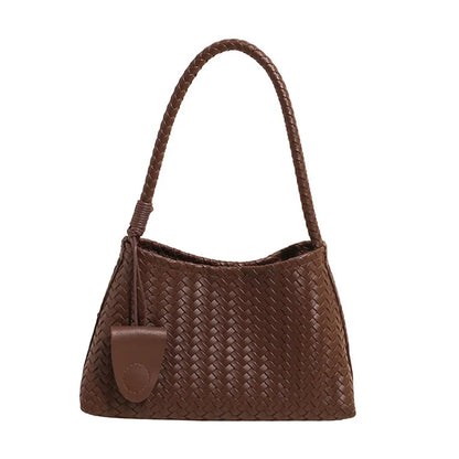 Woven Leather Shoulder Bag – Retro Braided Handle Tote