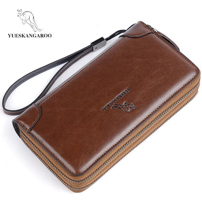 Men S Clutch Double Zippers Large Capacity Mobile Phone Storage