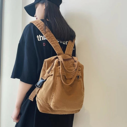 Canvas Daypack for Women – Vintage Multi-Pocket Backpack