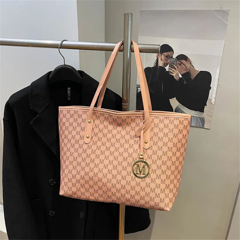 Large Capacity Commuting Tote Bags Fashionable Printed Pu Leather Handbag Women College Students