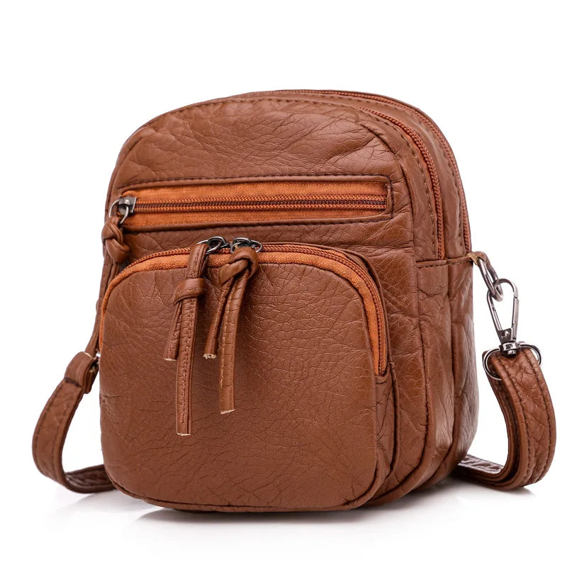 Retro Soft Leather Crossbody Bag – Multi-Pocket Shoulder Bag