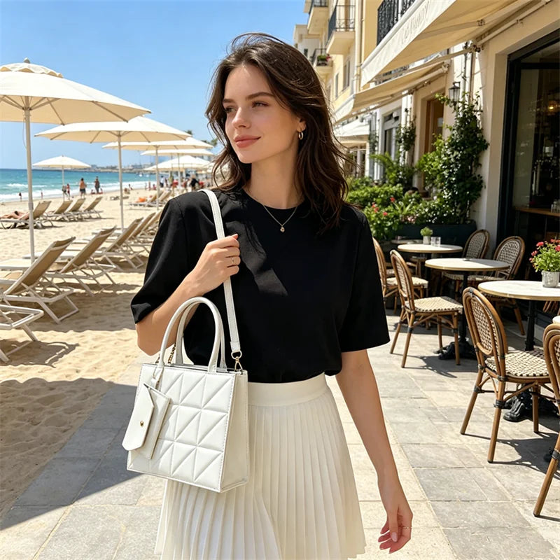 Quilted Tote Bag with Detachable Pouch & Crossbody Strap