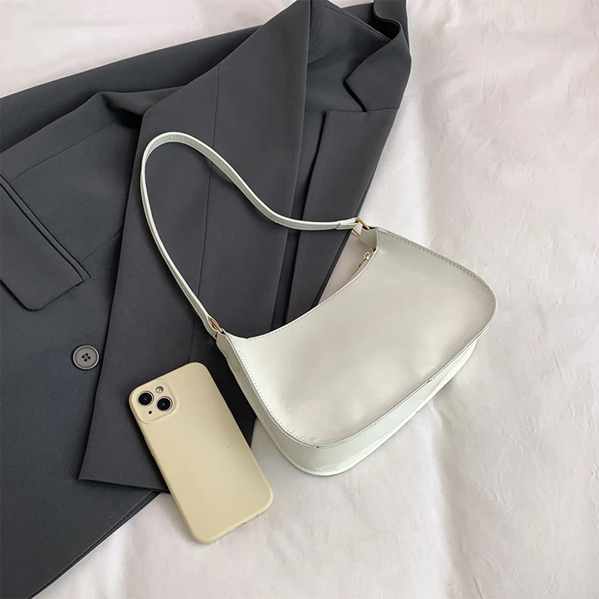 Stylish Casual Women S Underarm Bag Glossy Pu Shoulder Lightweight Solid Color Handbag Outings