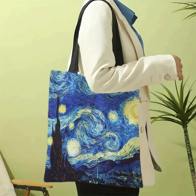 Van Gogh Starry Night Canvas Tote Bag – Art-Inspired Women's Shoulder Bag