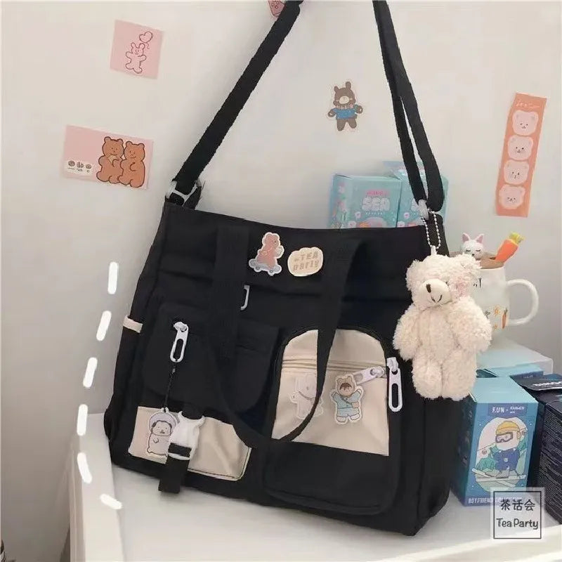 Kawaii Canvas Crossbody Bag – Japanese Style Shoulder Bag for Women & Students