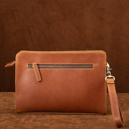 Genuine Leather Men S Crazy Horse Crossbody Bag Retro Men S Multi-Functional Business Long Clutch