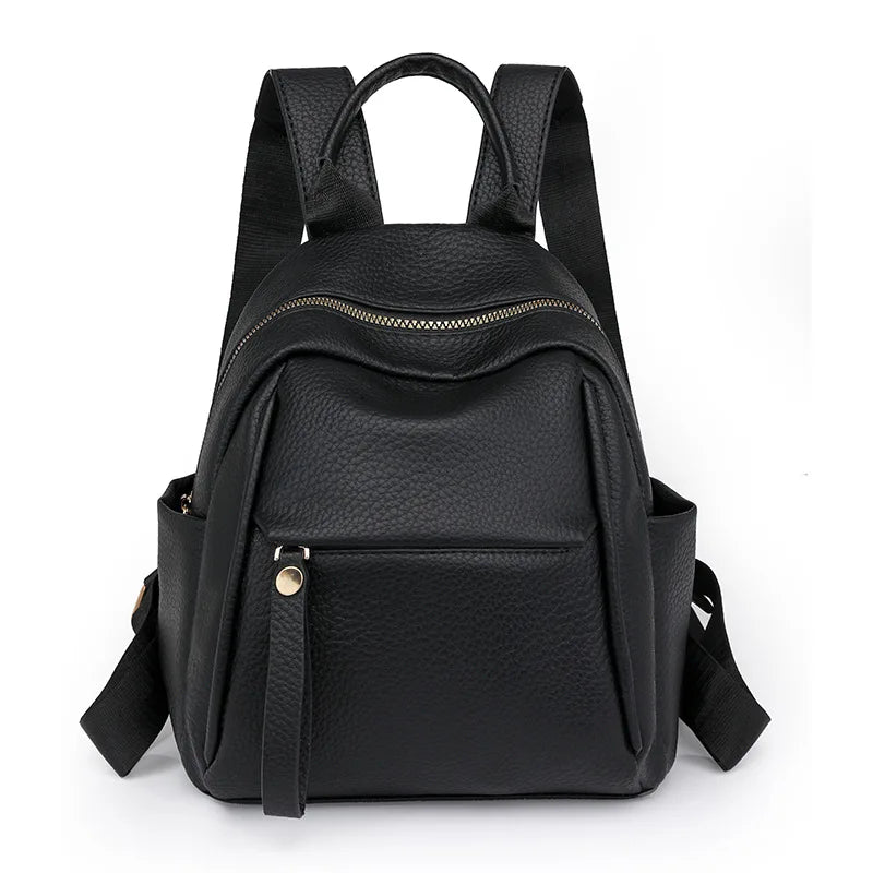Litchi Pattern Leather Backpack Compact Casual Rucksack Top Handle Adjustable Straps Ideal Work