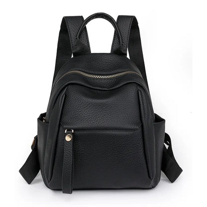 Litchi Pattern Leather Backpack Compact Casual Rucksack Top Handle Adjustable Straps Ideal Work
