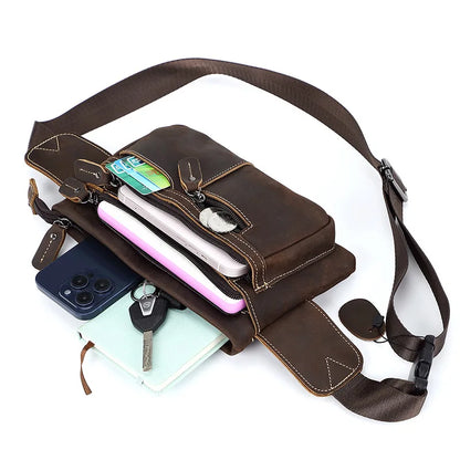 Chest Bag Retro Men S Leather Waist Outdoor Sports Cowhide Satchel Scooter Multi-Function Waterproof