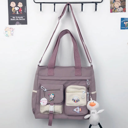 Canvas Crossbody Tote Bag Multi-Pocket Shoulder Bag