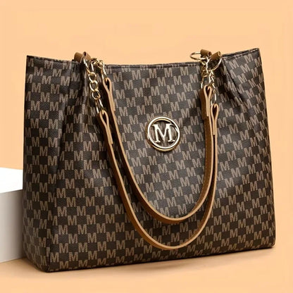 Large Monogram Tote Bag Women Vegan Leather Shoulder Bag